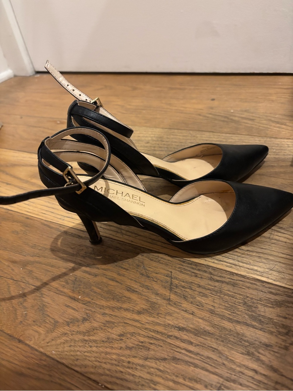 Michael Shannon  Black Pointed Toe Ankle-Strap Pumps